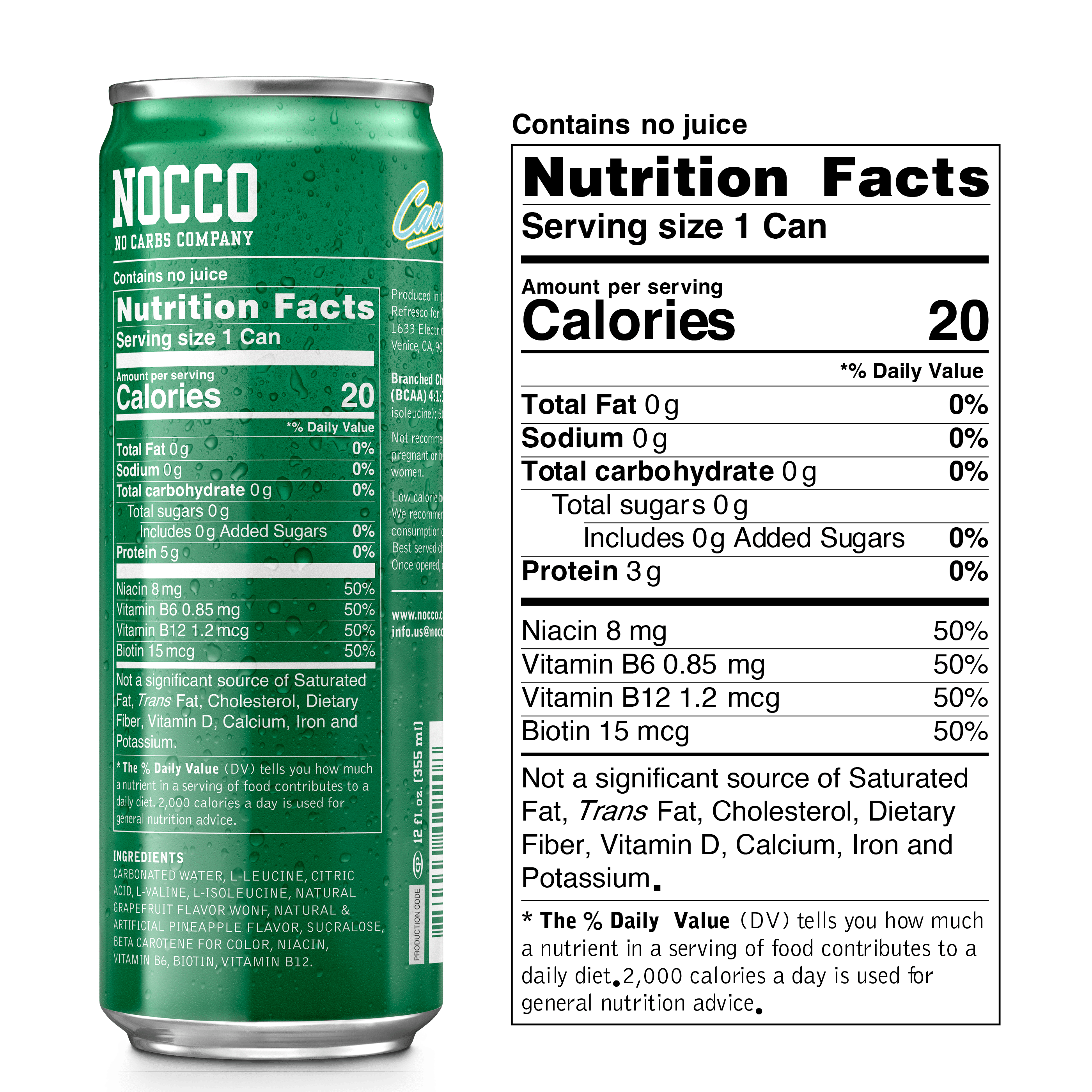 Nocco Caribbean caffeine free nutrition facts