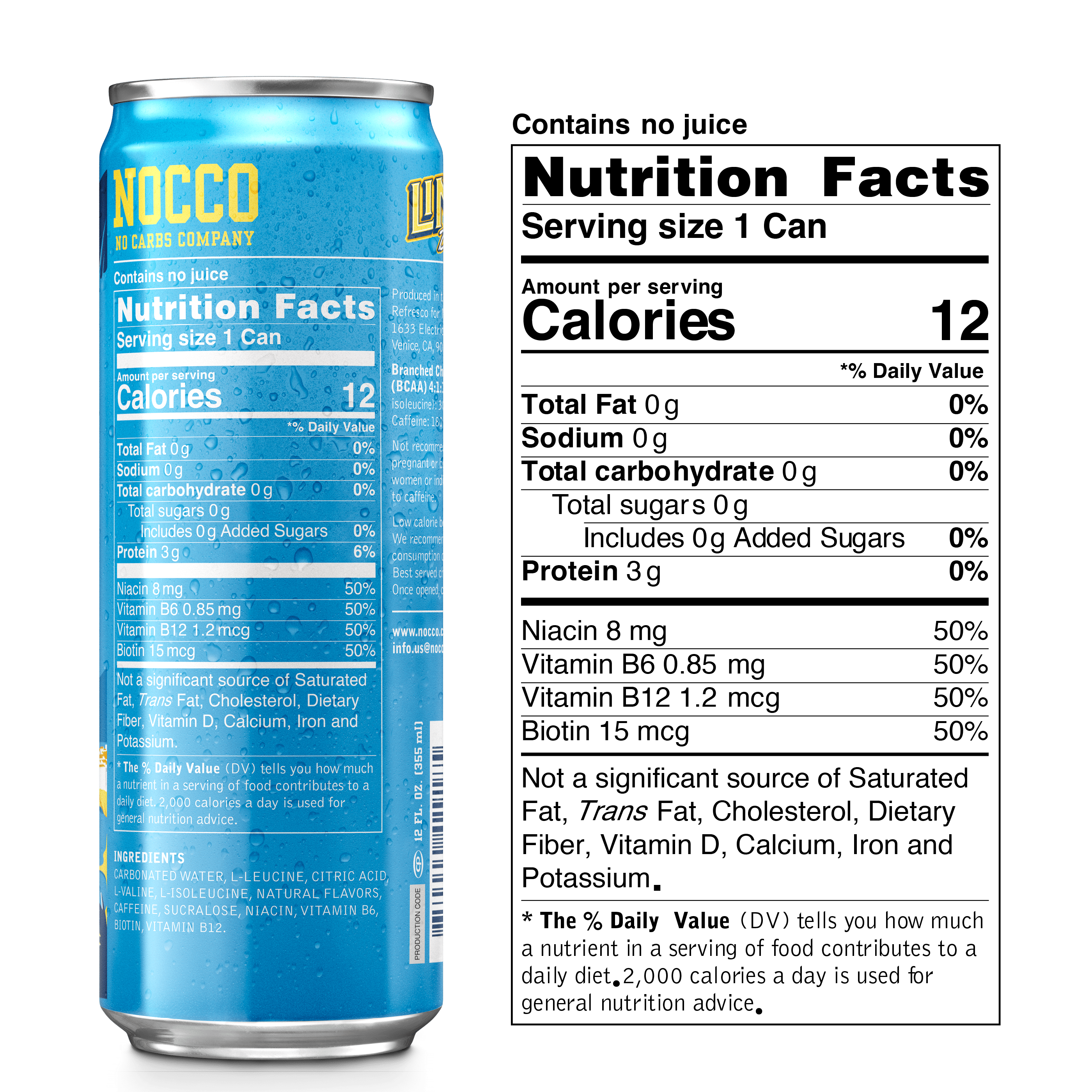 Nocco Limon del sol nutrition facts