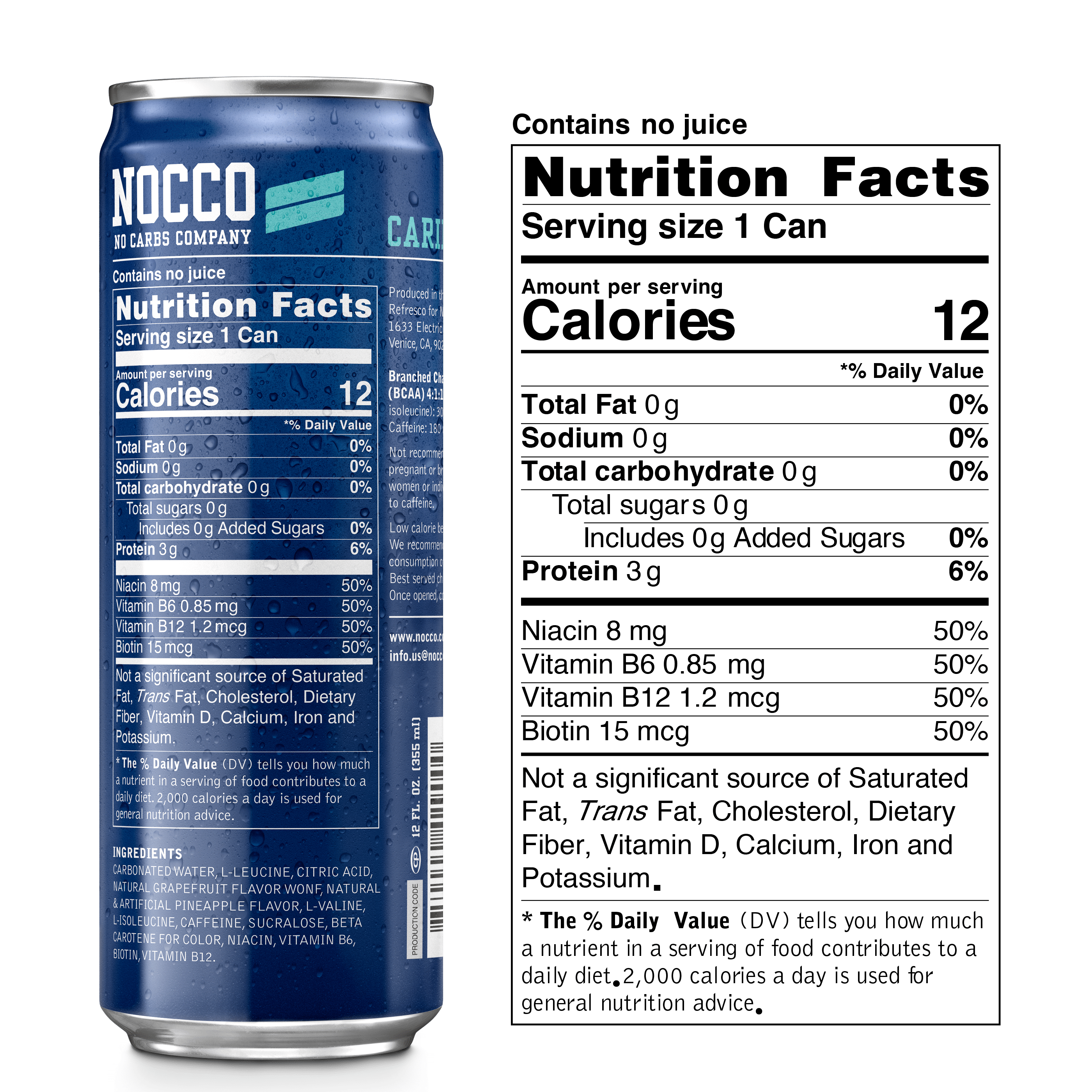 nocco energy drink caribbean pineapple nutrition facts V3