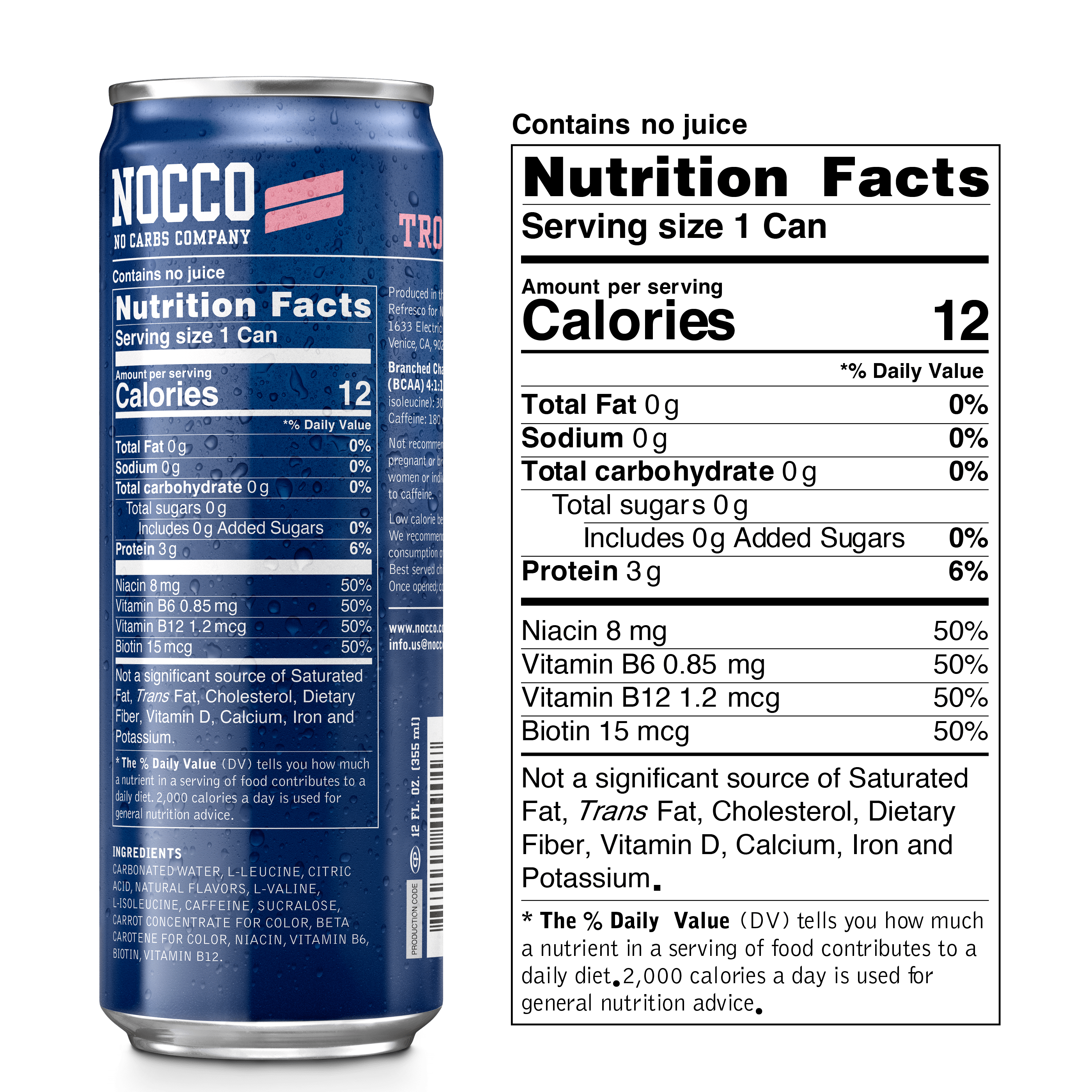 nocco energy drink tropical flavor nutrition facts V3